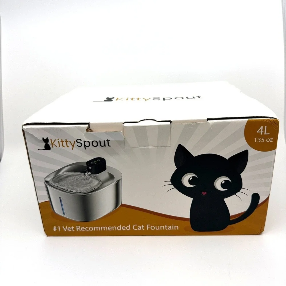 KittySpout Wireless Cat Water Fountain Stainless Steel 4L 135oz Silent Motion